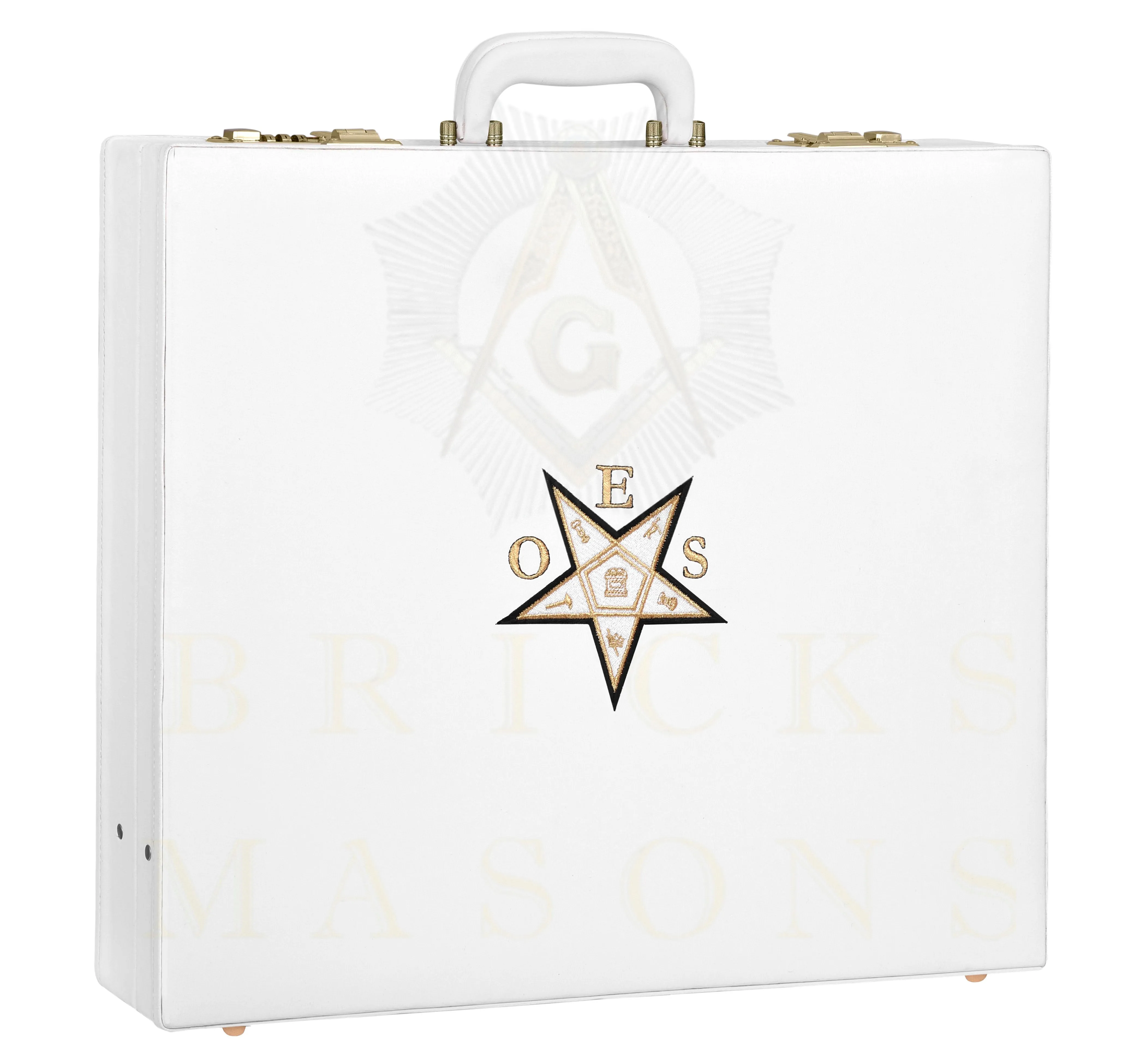 OES Apron Case - White Imitation Leather Machine Embroidery Gold Star