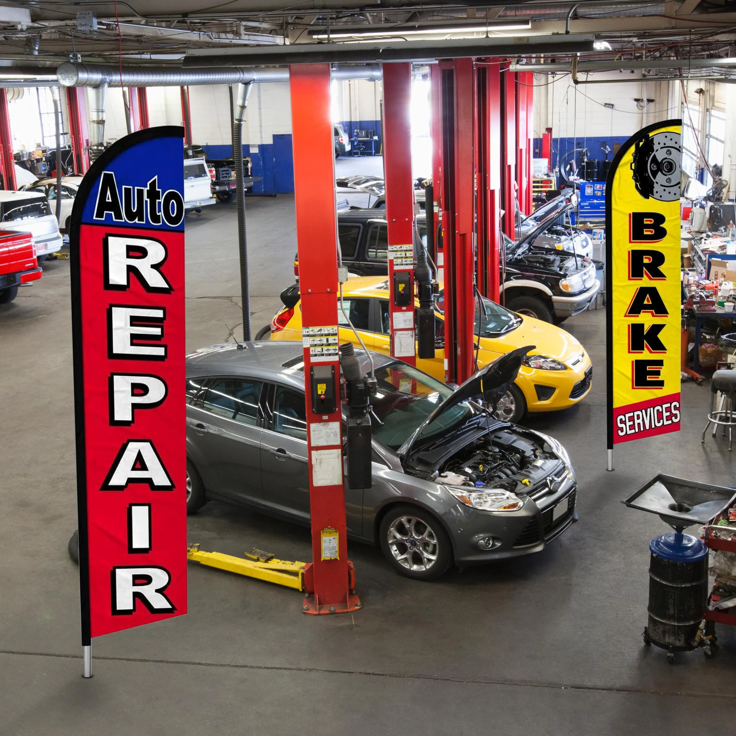 Oil Change Auto Repair Brake Services Windless Flag Pack of 3 (Mount and Poles are Not Included)