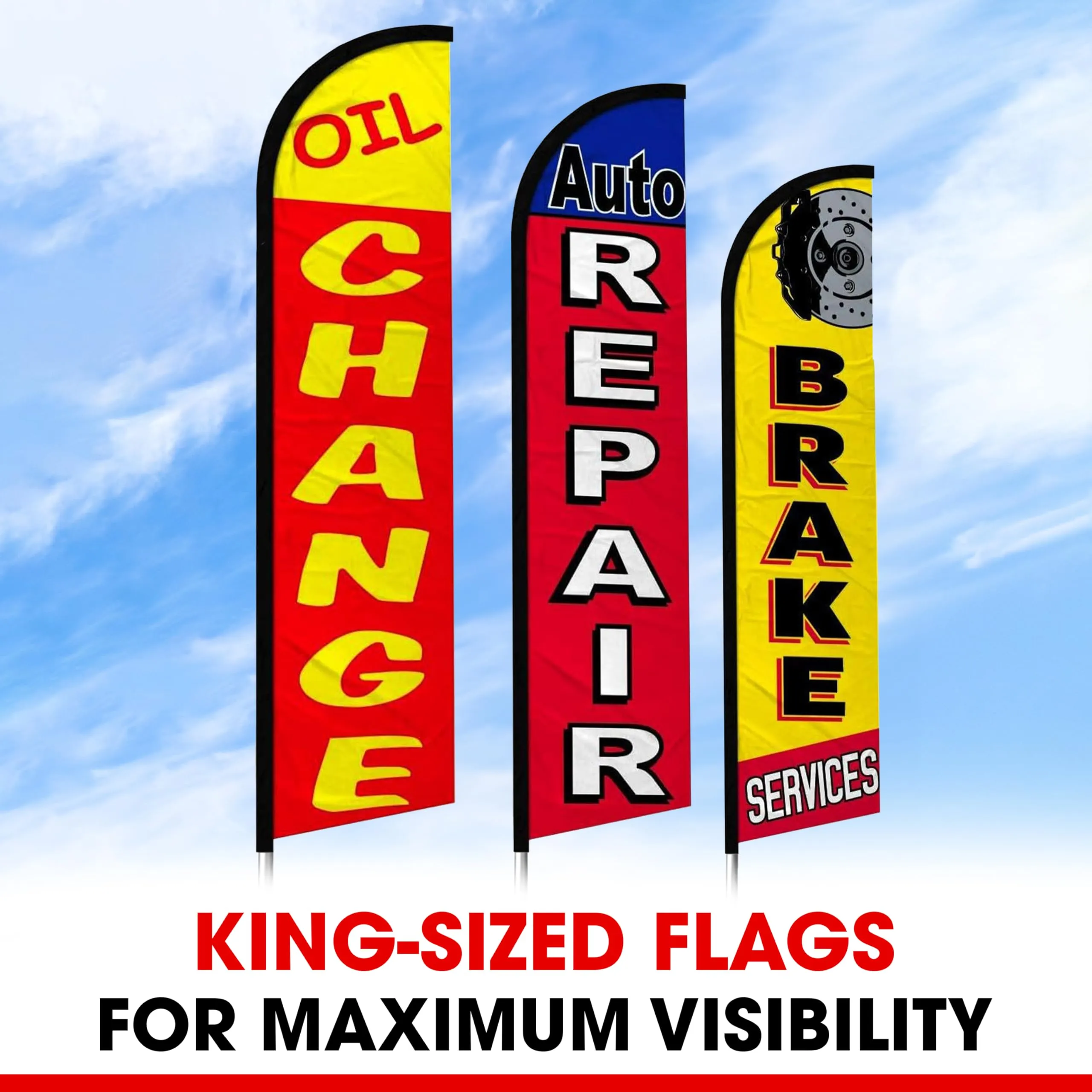 Oil Change Auto Repair Brake Services Windless Flag Pack of 3 (Mount and Poles are Not Included)