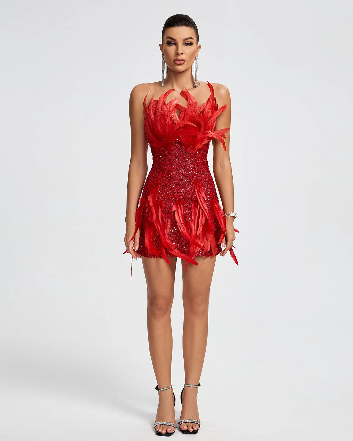 Open Back Feather Sequined Mini Dress