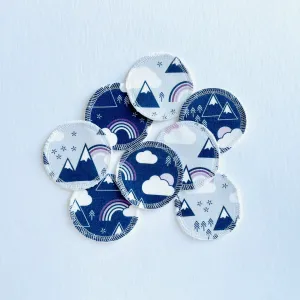 Organic Cotton Face Rounds - Set #24 - Rainbows   Mountains Navy / Plum / Gray Mix (Small)