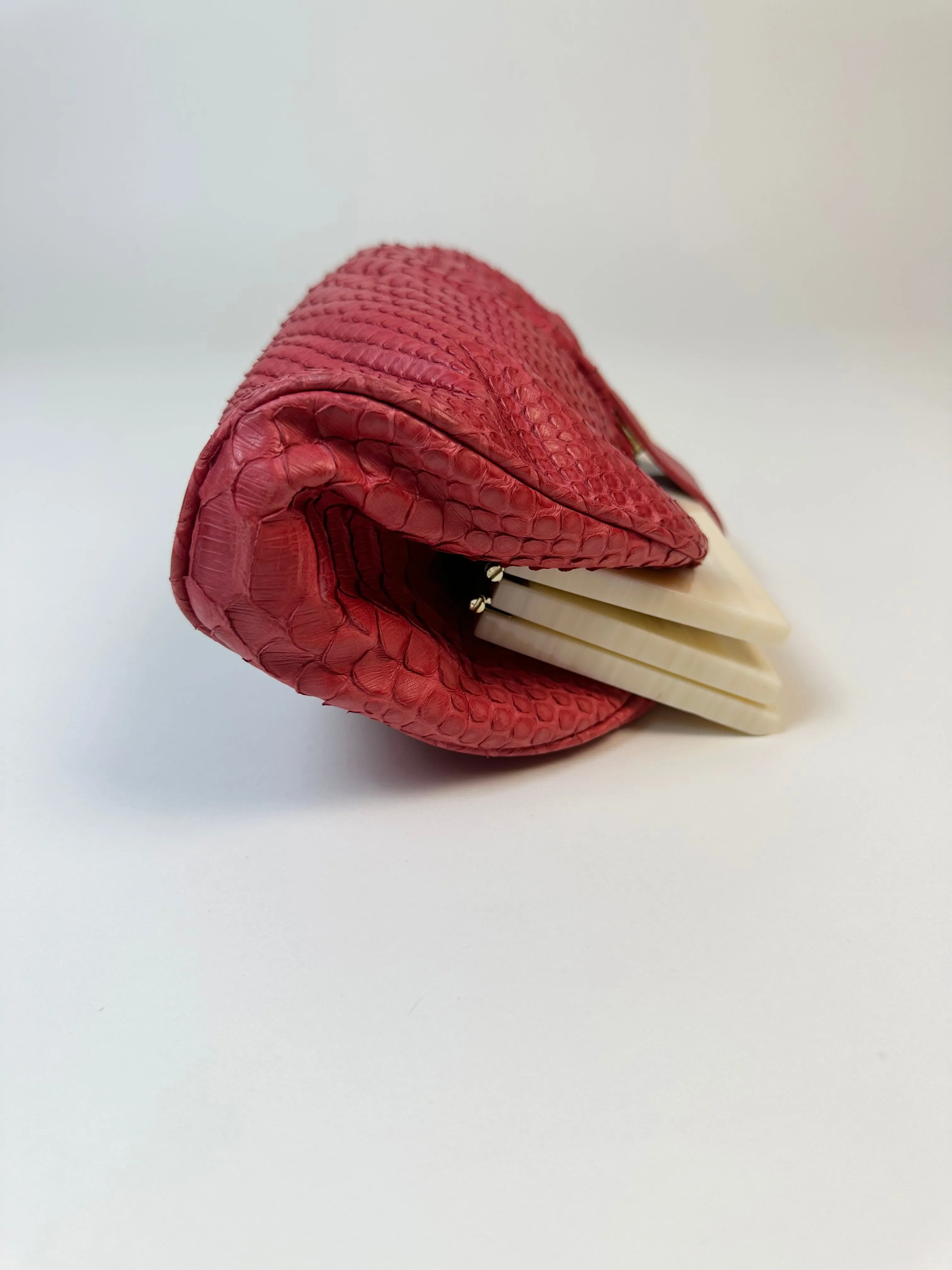 Oscar De La Renta Vintage Strawberry Red Python Skin Clutch