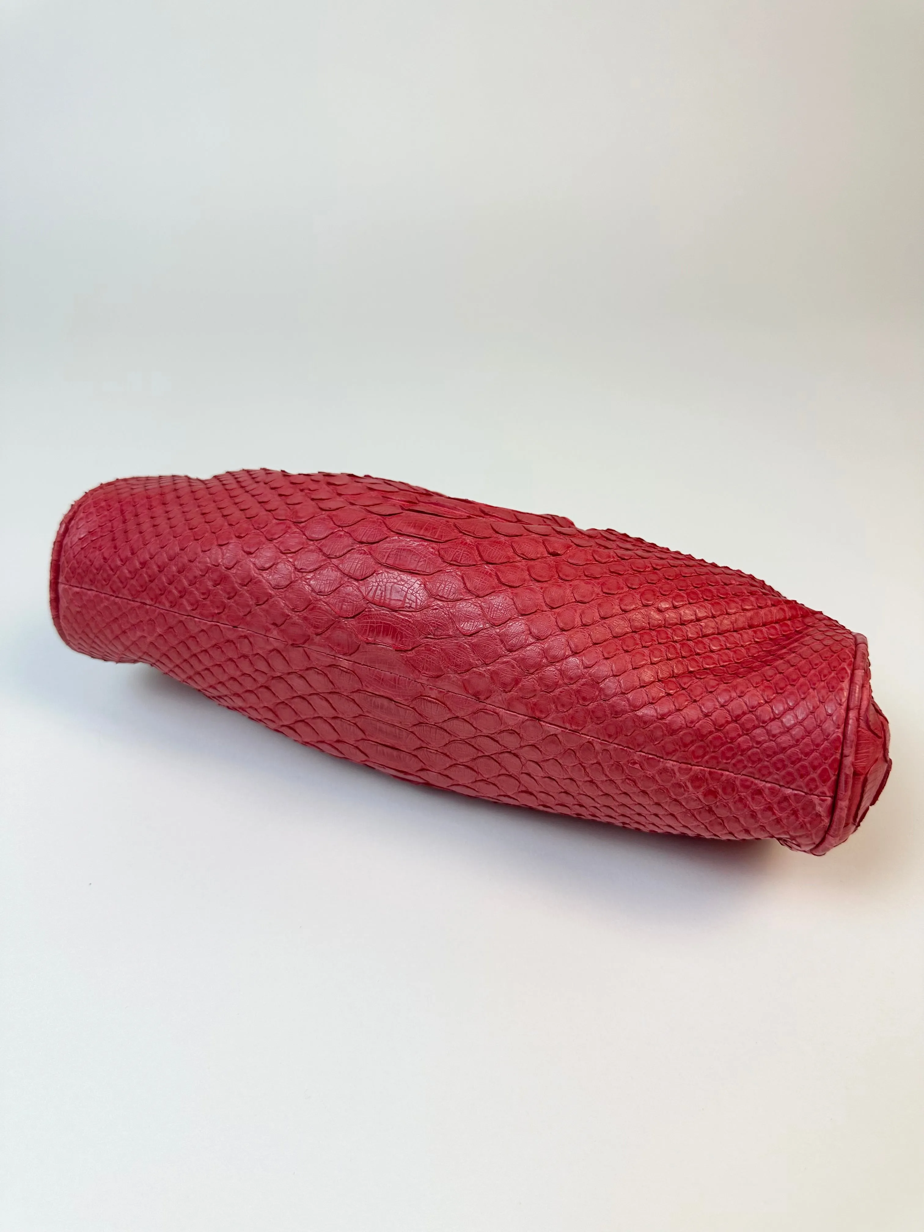 Oscar De La Renta Vintage Strawberry Red Python Skin Clutch