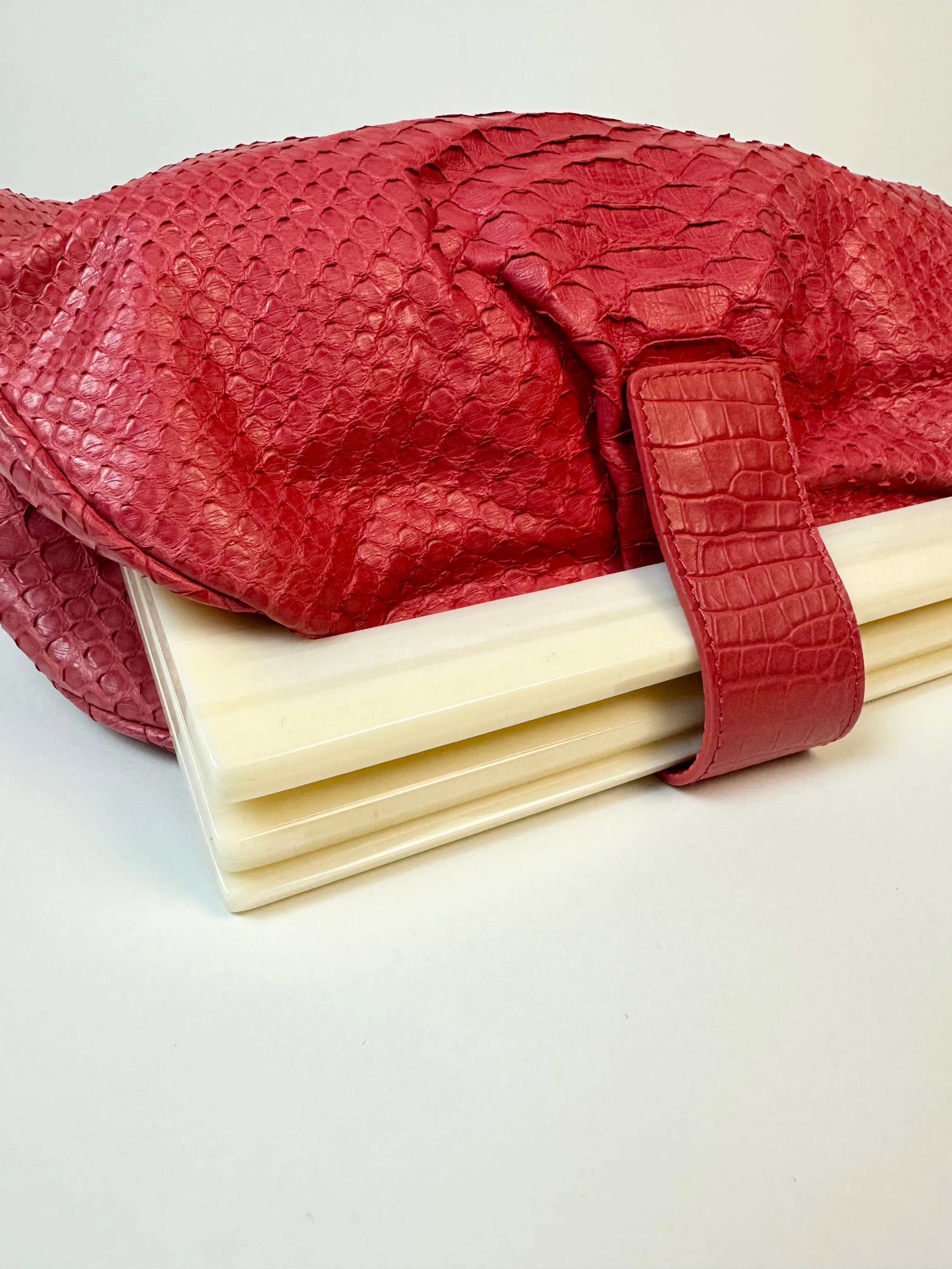 Oscar De La Renta Vintage Strawberry Red Python Skin Clutch