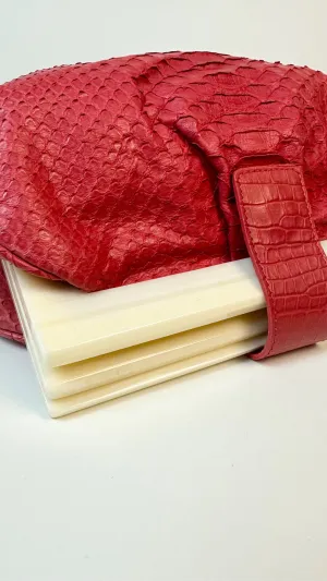 Oscar De La Renta Vintage Strawberry Red Python Skin Clutch