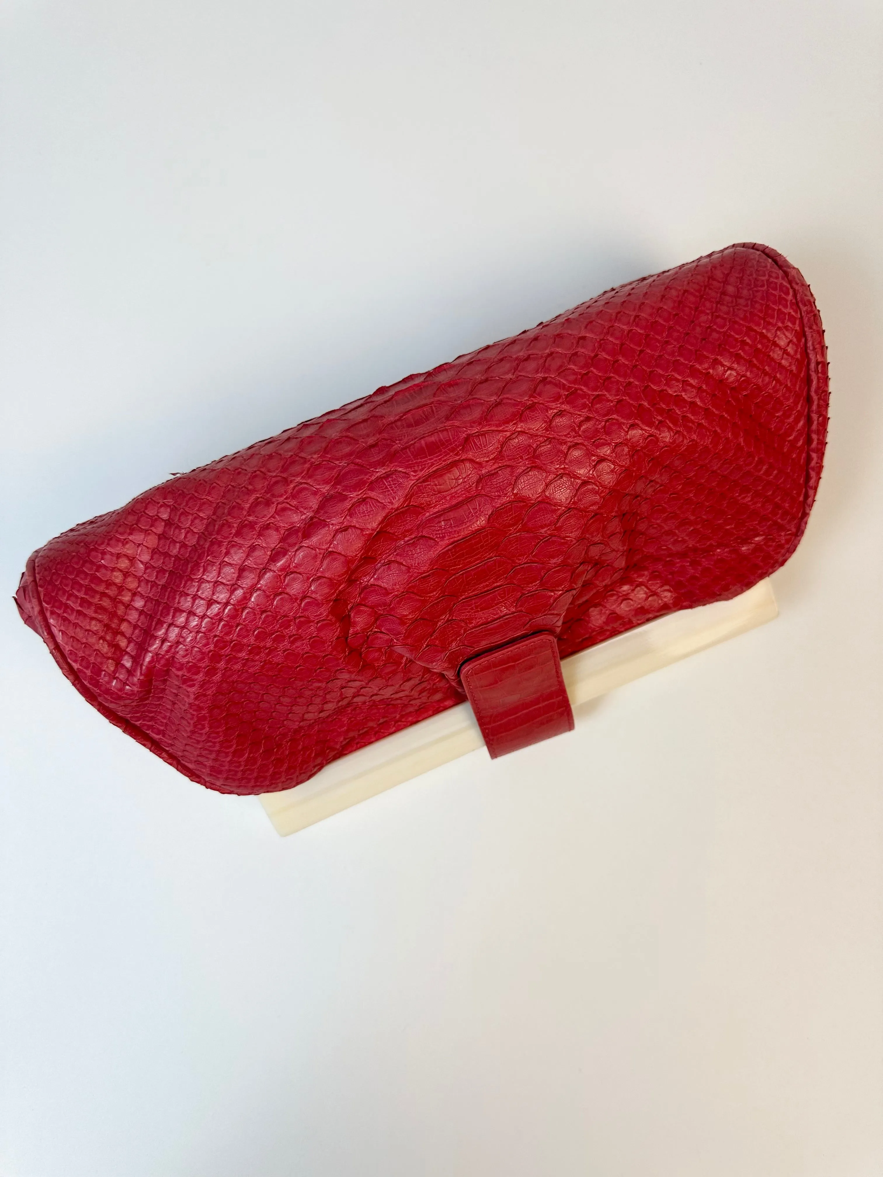 Oscar De La Renta Vintage Strawberry Red Python Skin Clutch