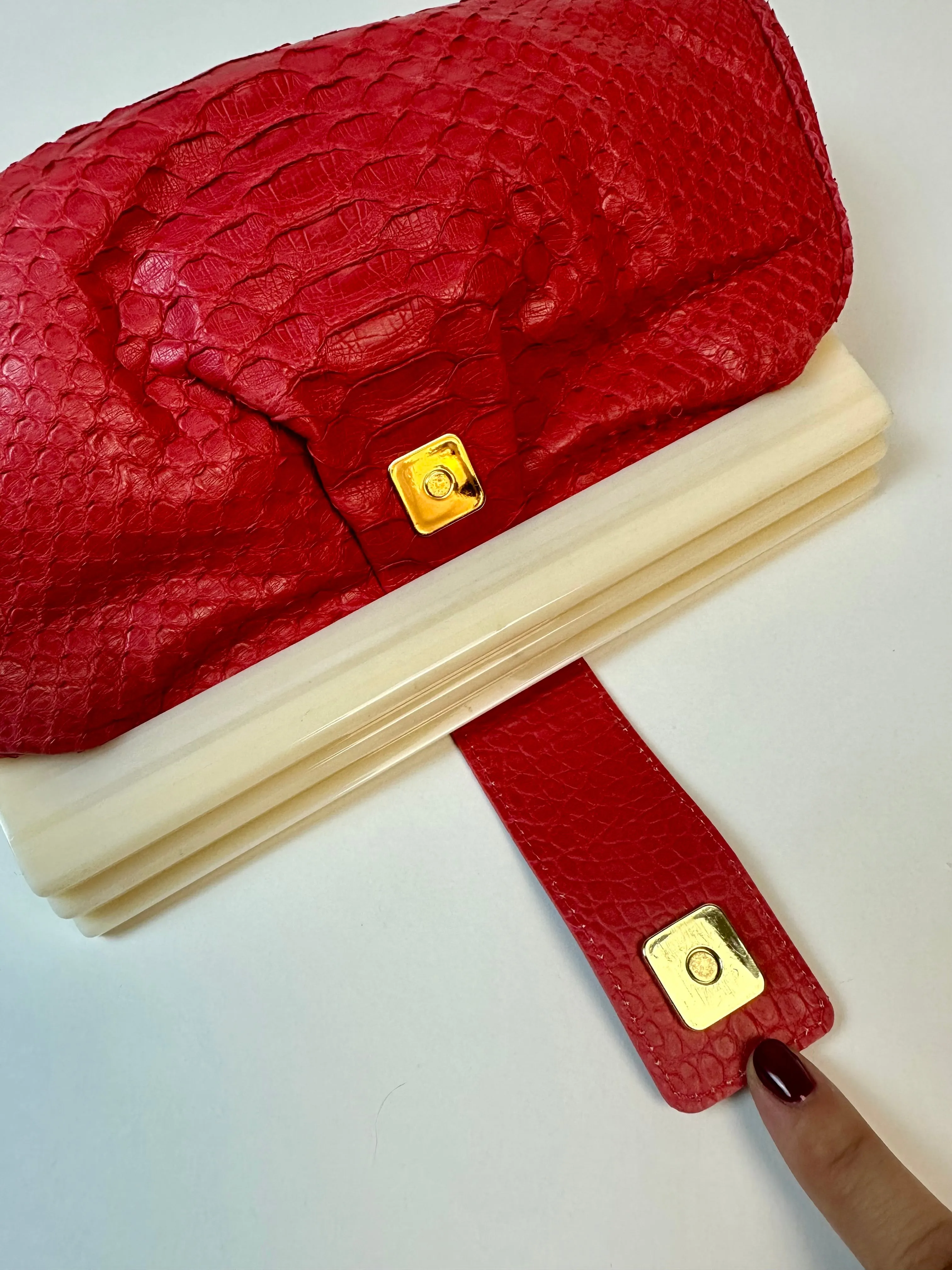 Oscar De La Renta Vintage Strawberry Red Python Skin Clutch