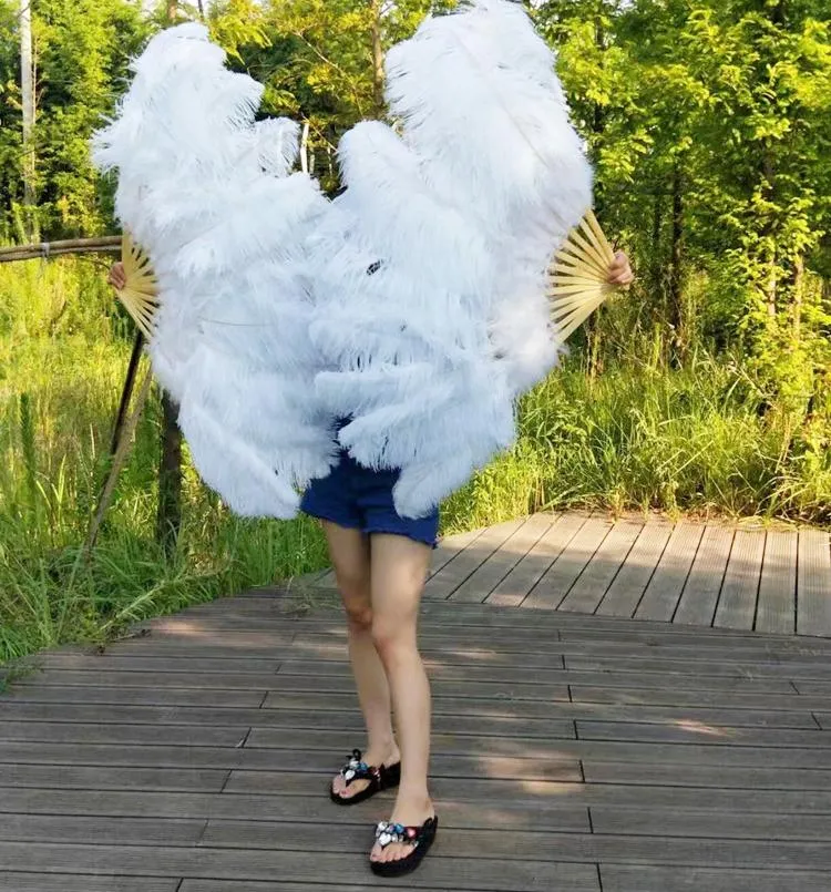 Ostrich Feather Fan Large Dance Fans White Black