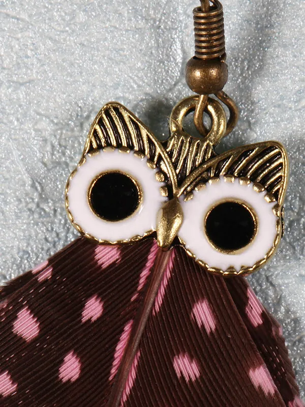 Owl Pattern Irregular Feather Earrings