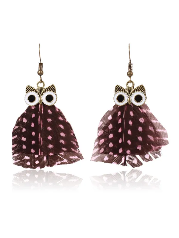Owl Pattern Irregular Feather Earrings