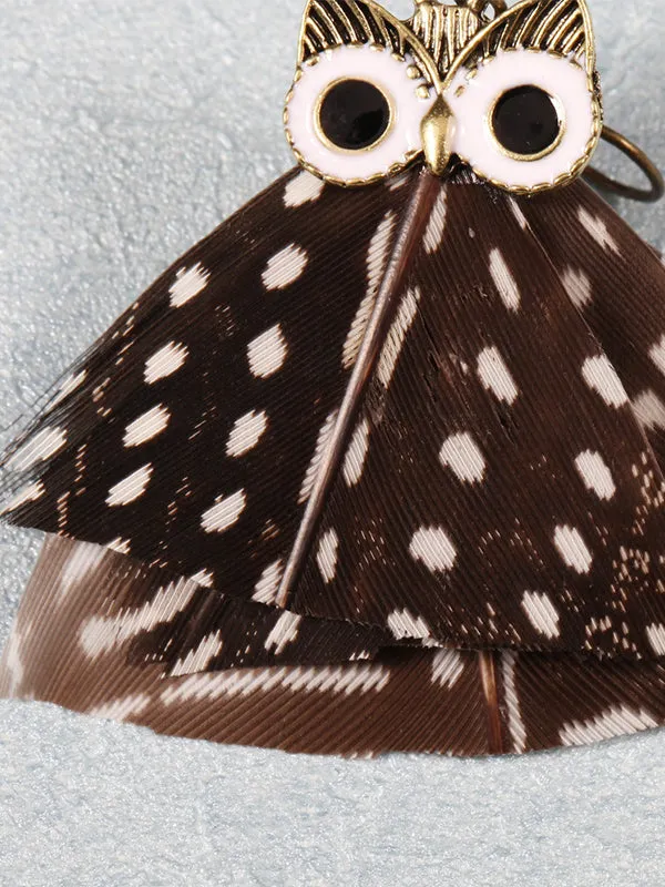 Owl Pattern Irregular Feather Earrings