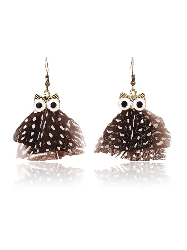 Owl Pattern Irregular Feather Earrings