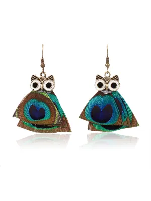 Owl Pattern Irregular Feather Earrings