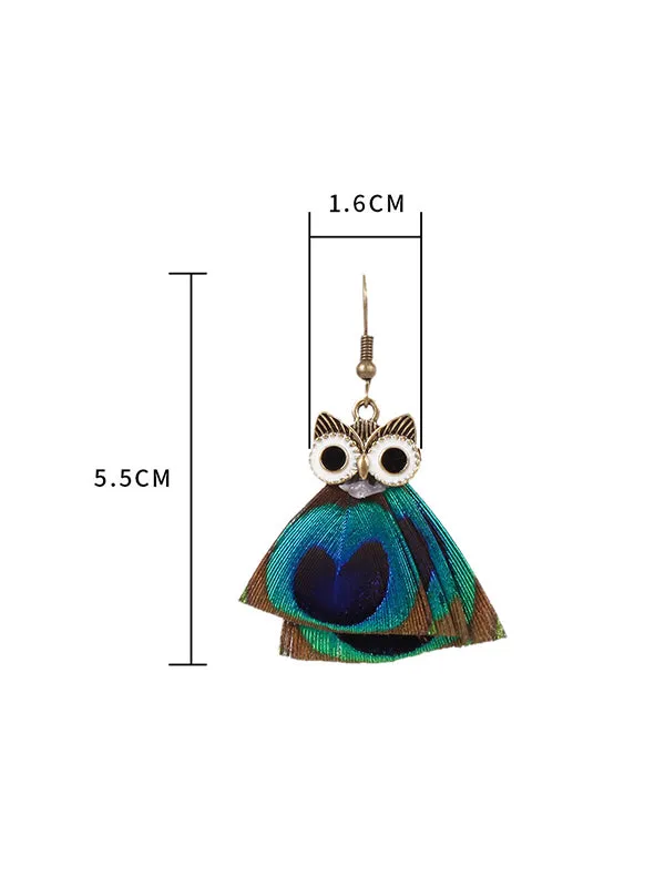 Owl Pattern Irregular Feather Earrings