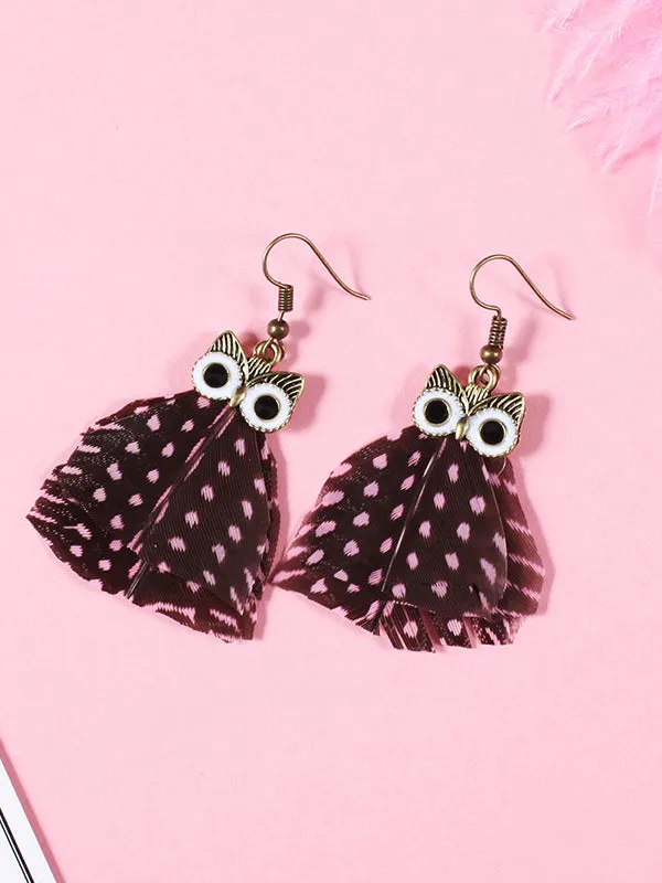 Owl Pattern Irregular Feather Earrings