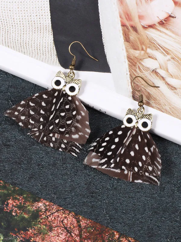 Owl Pattern Irregular Feather Earrings