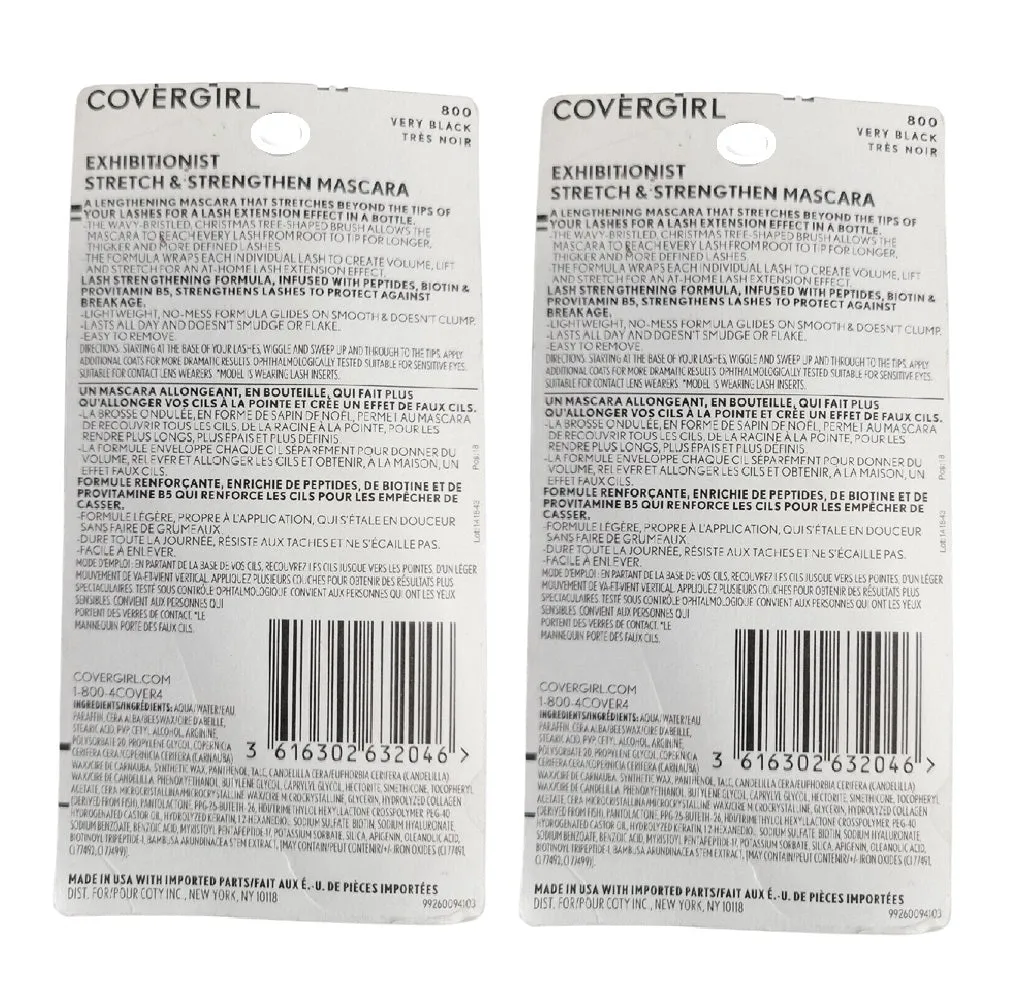 Pack of 2 CoverGirl Exhibitionist Stretch & Strengthen Mascara, Very Black 800