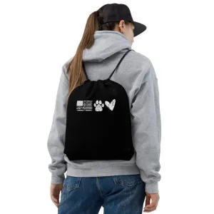 Patriotic Paw & Love Drawstring Bag
