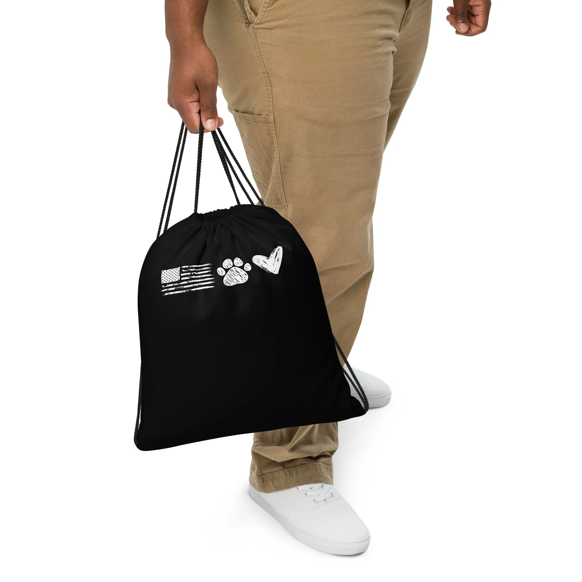 Patriotic Paw & Love Drawstring Bag