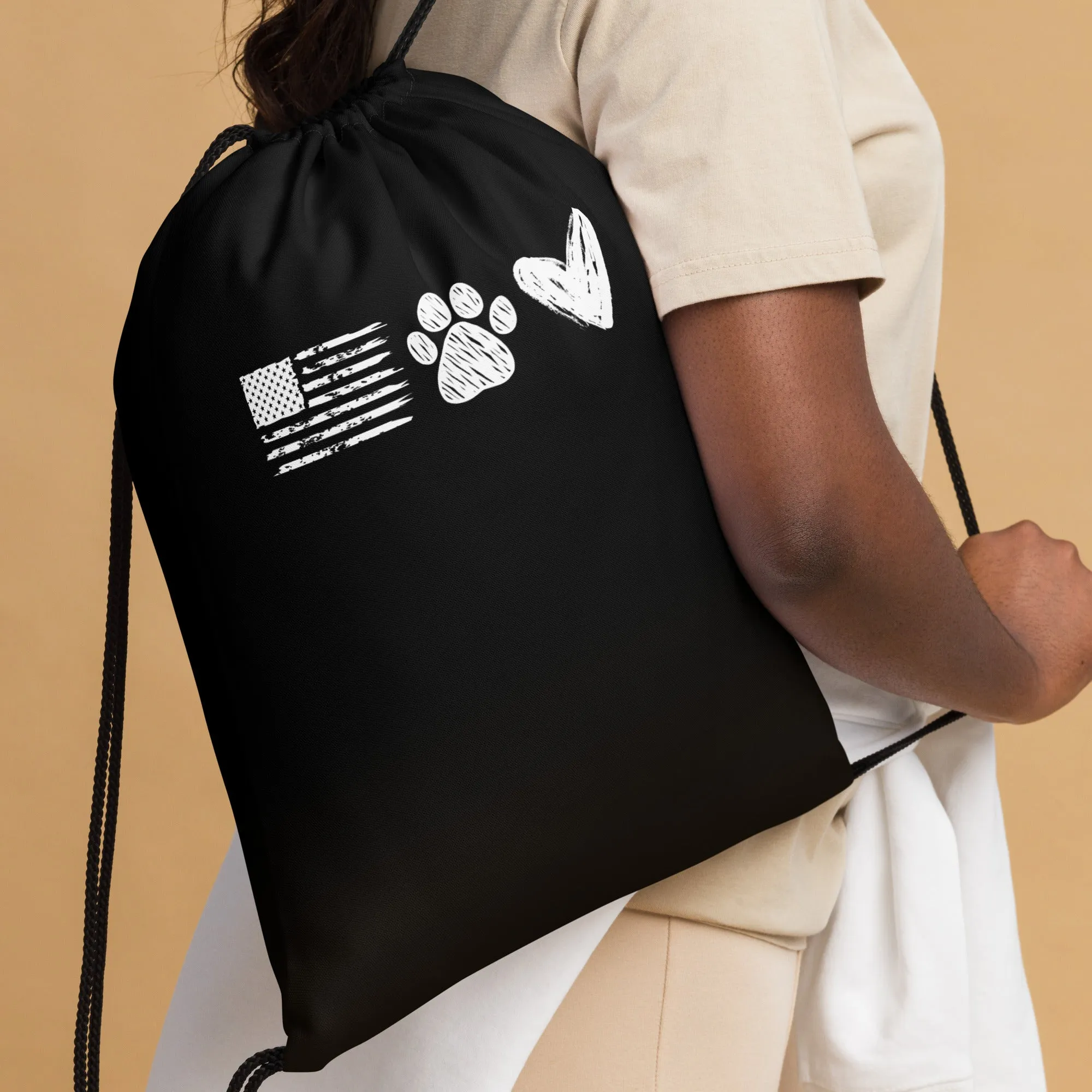 Patriotic Paw & Love Drawstring Bag