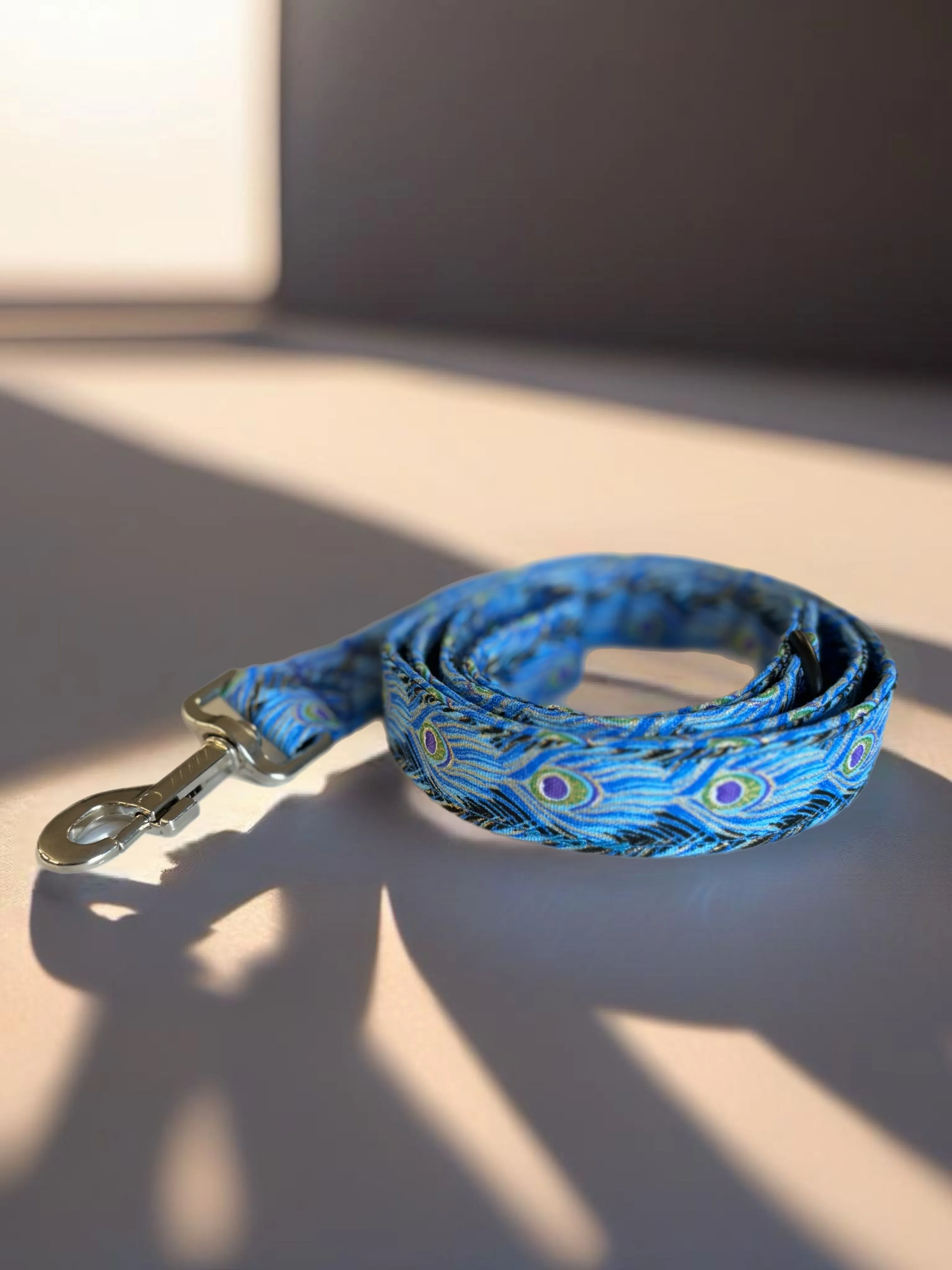 Peacock feathers featuring a shimmer thread cotton covered greyhound Martingale collar 50mm width