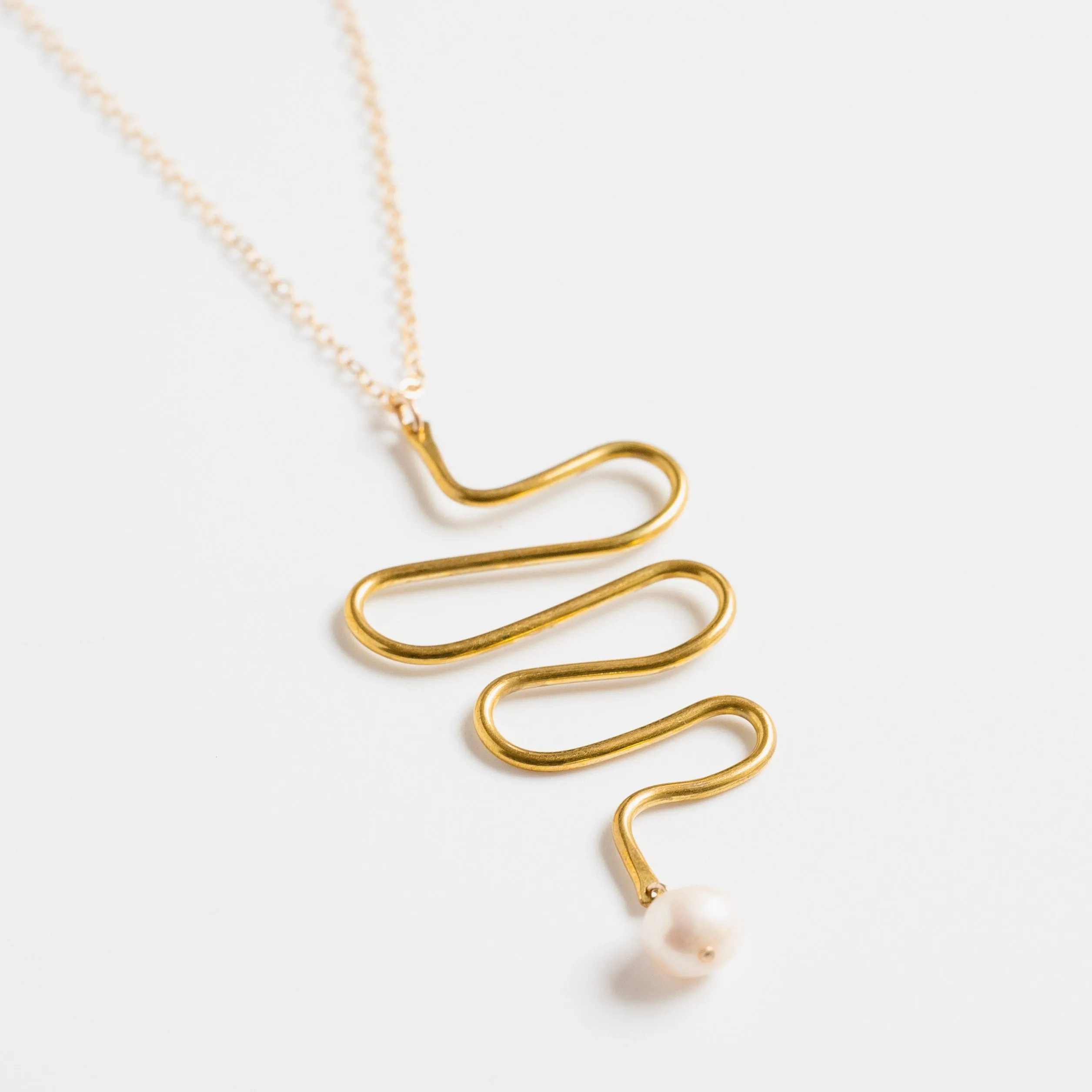 Pearl Squiggle Necklace - Choose Your Metal