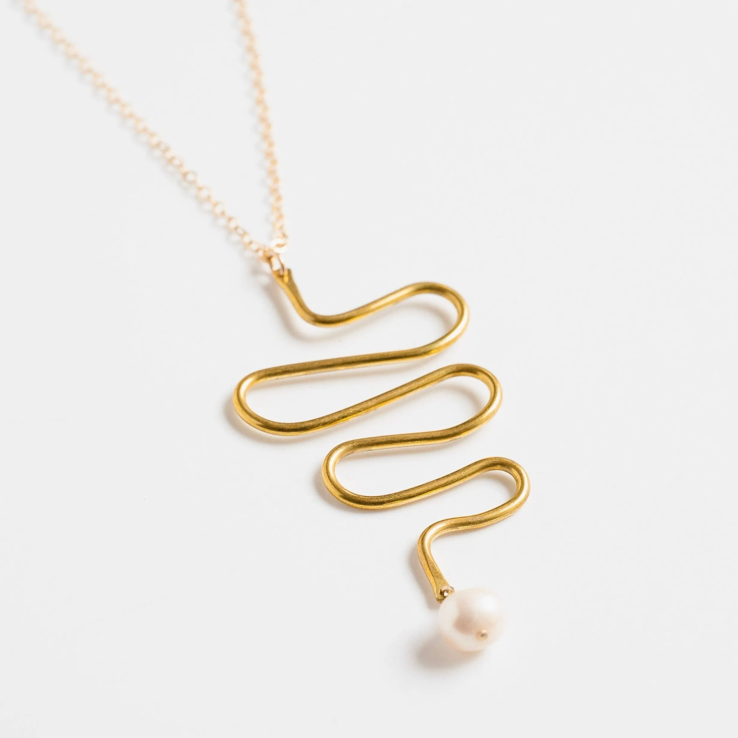 Pearl Squiggle Necklace - Choose Your Metal