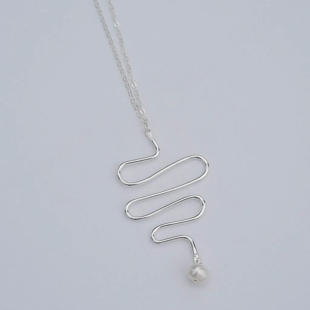 Pearl Squiggle Necklace - Choose Your Metal