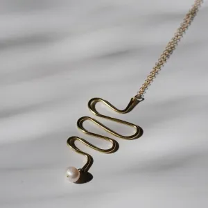 Pearl Squiggle Necklace - Choose Your Metal