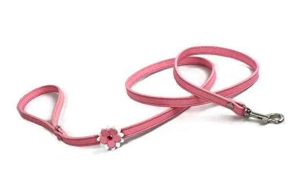 Penelope Leash with Single Leather Flower Crystal on Flower