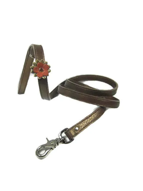 Penelope Leash with Single Leather Flower Crystal on Flower