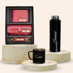 Personalised Black Classic Smart Bottle (1 Litre), Stainless Steel Mug & All in One Men's Combo (3 pcs) - Wine