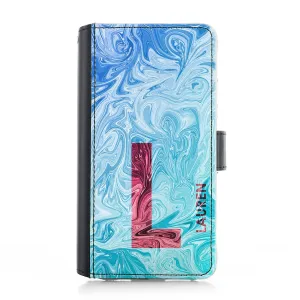 Personalised Google Leather Case - Blue/Red Swirl and Initial/Name