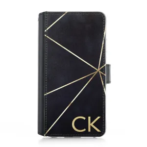 Personalised Google Leather Case - Navy and Triangular Gold Initial