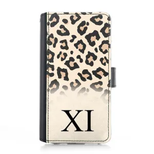 Personalised Google Leather Case - Pale Leopard Skin and Initial