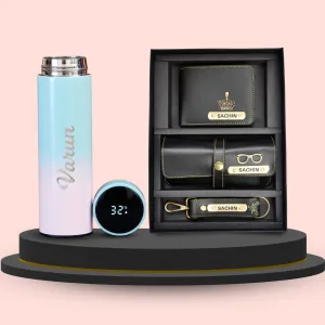 Personalised Pastel Temperature Display Bottle & All in One Men's Combo (3 pcs) - Black