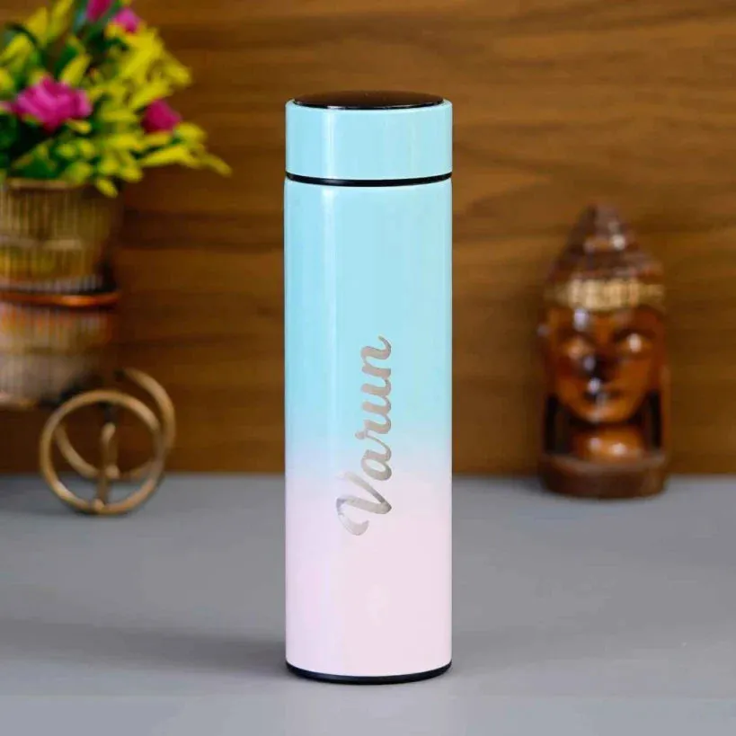 Personalised Pastel Temperature Display Bottle, Stainless Steel Mug & All in One Men's Combo (4 pcs) - Grey