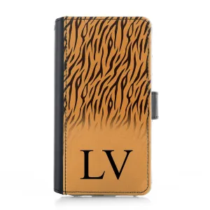 Personalised Samsung Leather Case - Tiger Skin and Initial