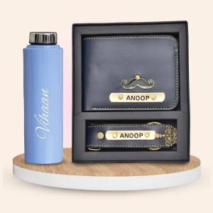 Personalised Violet Classic Smart Bottle (1 Litre) & All in One Men's Combo (2 pcs) - Royal Blue