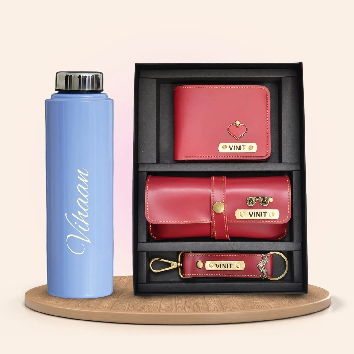Personalised Violet Classic Smart Bottle (1 Litre) & All in One Men's Combo (3 pcs) - Wine