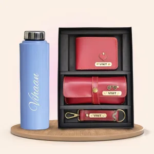 Personalised Violet Classic Smart Bottle (1 Litre) & All in One Men's Combo (3 pcs) - Wine