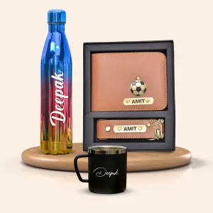 Personalized All in One Men's Combo (2 pcs) & Customized Rainbow Stainless Steel Water Bottles & Stainless Steel Mug - Tan