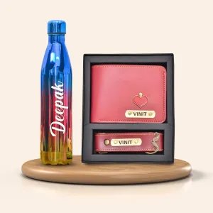 Personalized All in One Men's Combo (2 pcs) & Customized Rainbow Stainless Steel Water Bottles - Wine