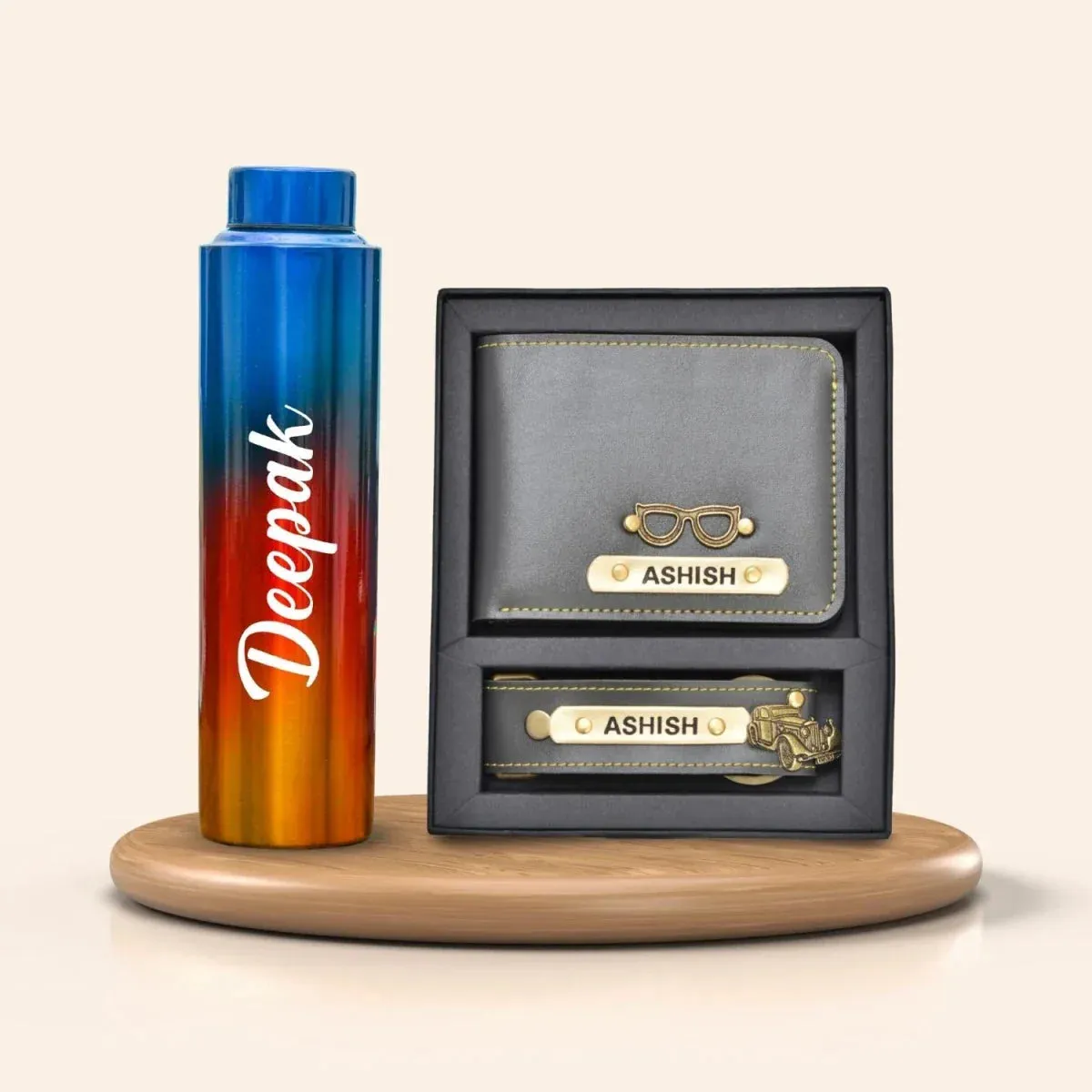 Personalized All in One Men's Combo (2 pcs) & Rainbow Classic Bottle 1Litre - Grey
