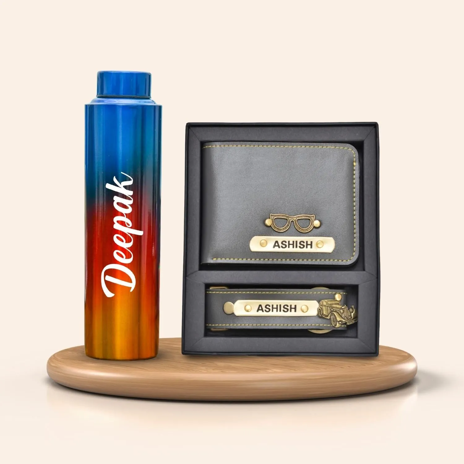 Personalized All in One Men's Combo (2 pcs) & Rainbow Classic Bottle 1Litre - Grey