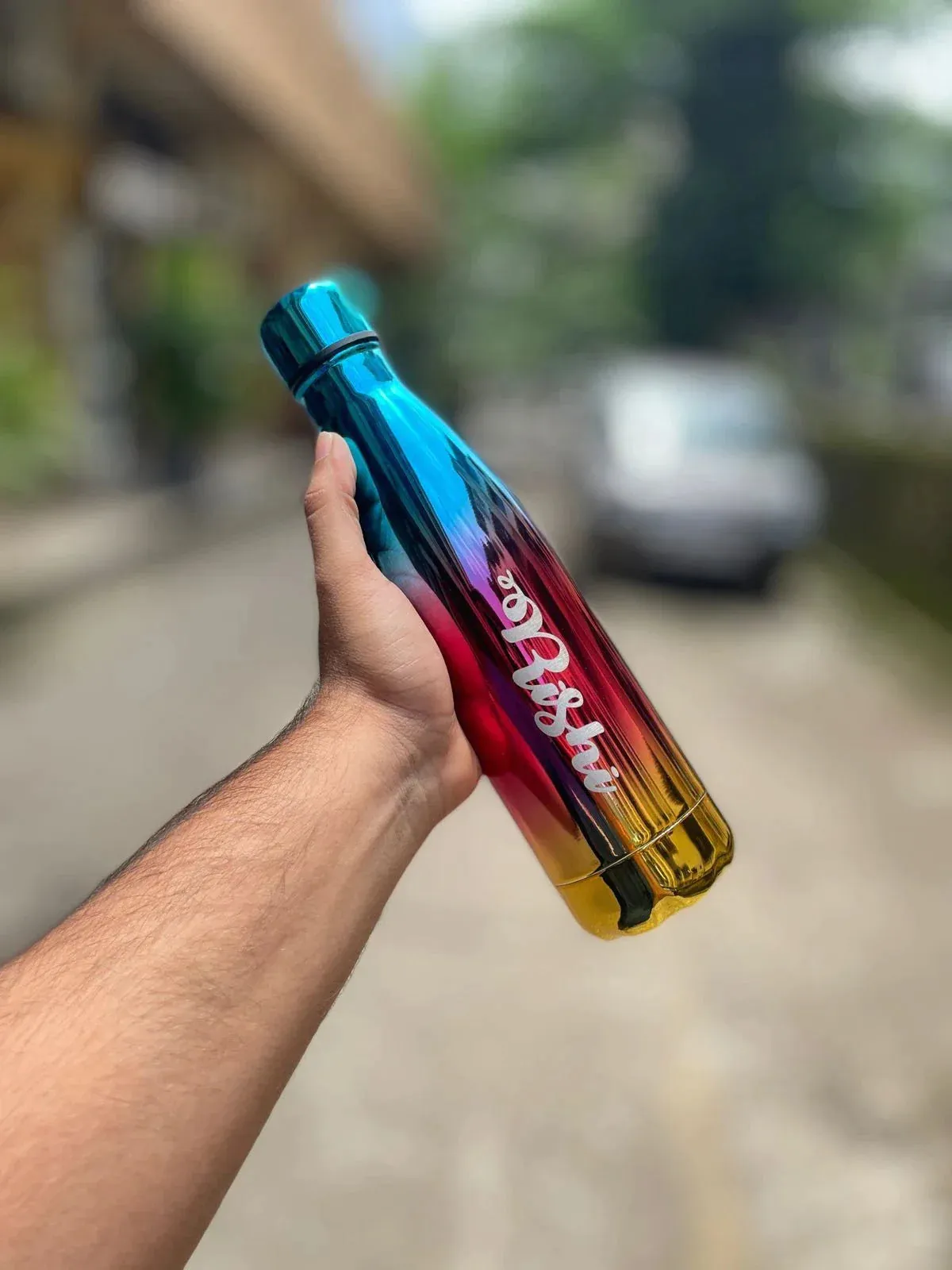 Personalized All in One Men's Combo (3 pcs) & Customized Rainbow Stainless Steel Water Bottles - Brown