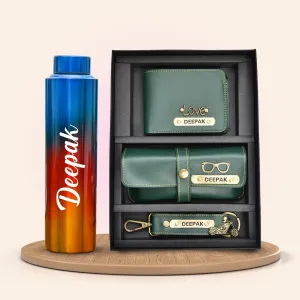 Personalized All in One Men's Combo (3 pcs) & Rainbow Classic Bottle 1Litre - Olive Green