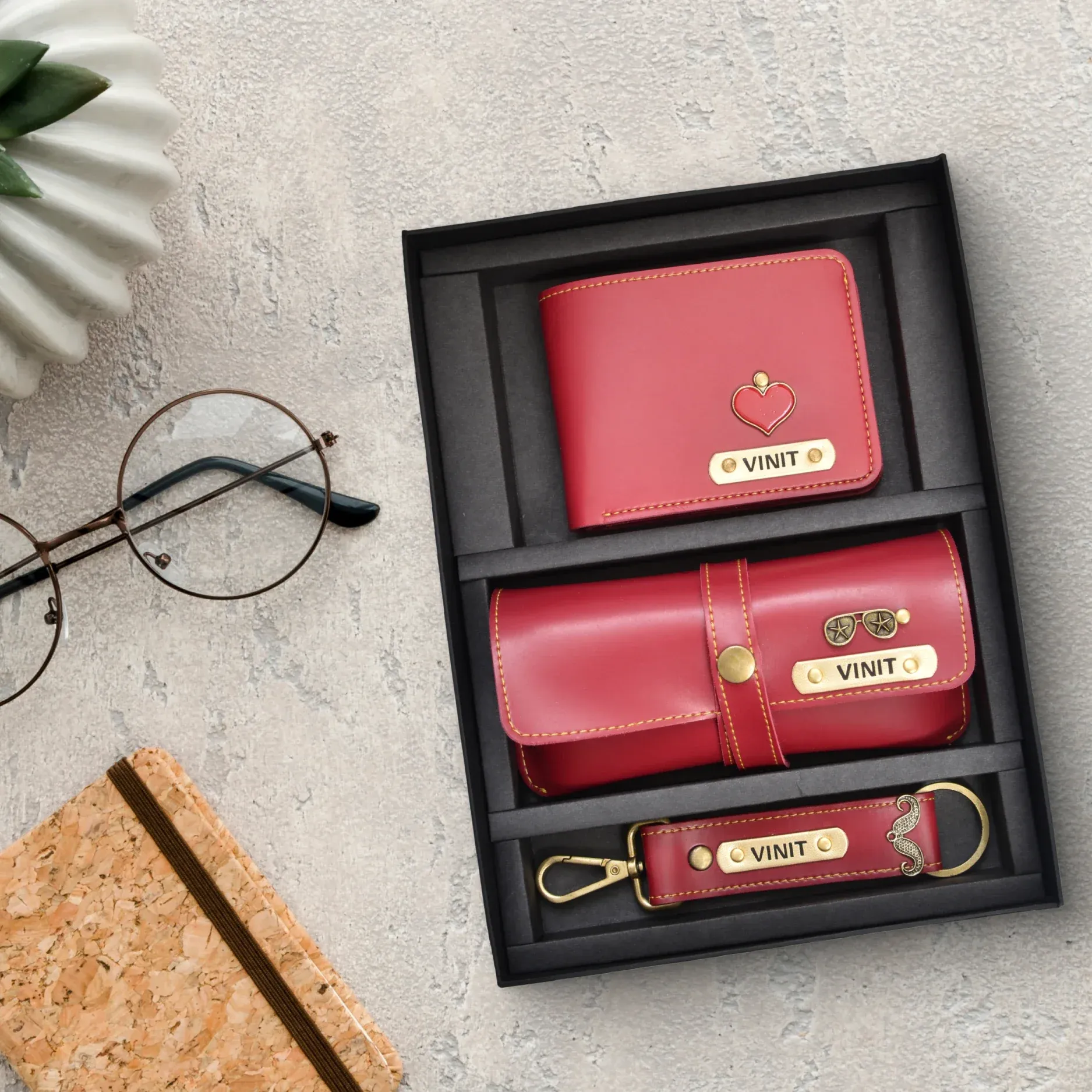 Personalized All in One Men's Combo (3 pcs) & Rainbow Classic Bottle 1Litre - Wine