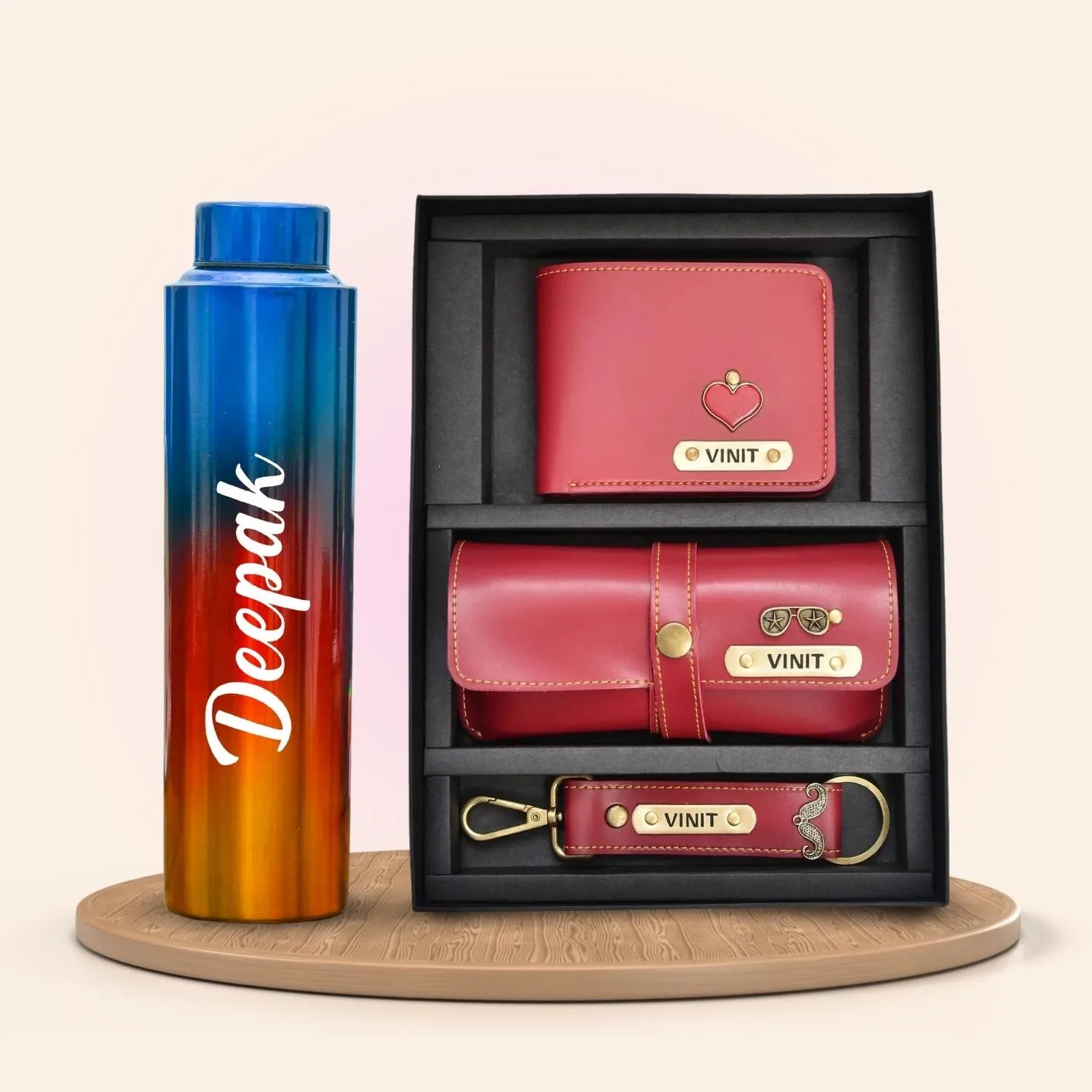 Personalized All in One Men's Combo (3 pcs) & Rainbow Classic Bottle 1Litre - Wine