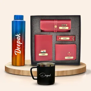 Personalized All in One Men's Combo (4 pcs) & Rainbow Classic Bottle 1Litre & Stainless Steel Mug - Wine